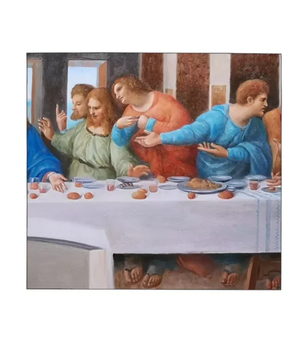 Close-up of The Last Supper painting replica – intricate brushwork in Da Vinci’s style