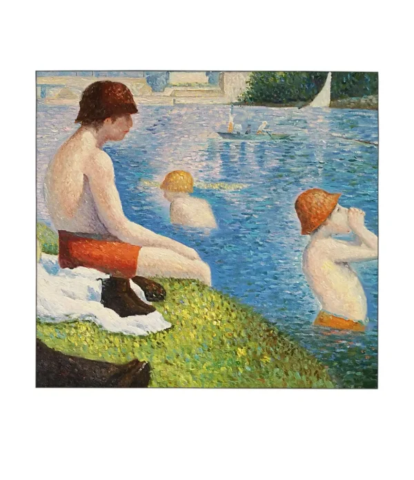 Detailed brushwork of Georges Seurat Baigneurs a Asnieres reproduction – high-quality oil painting copy