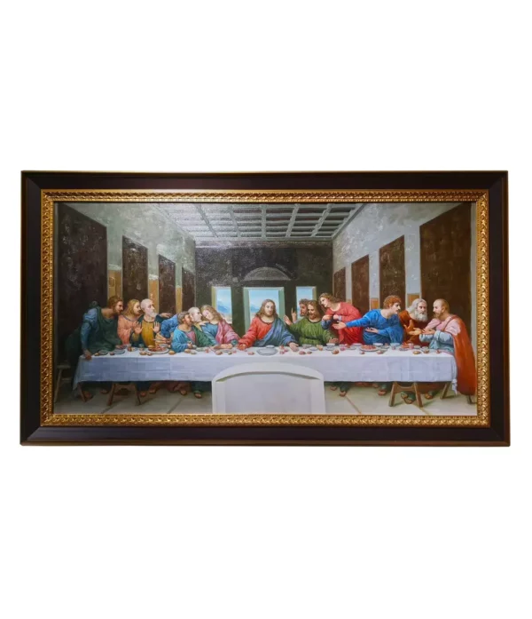 The Last Supper painting replica in a luxurious brown frame – hand-painted reproduction of Da Vinci’s masterpiece