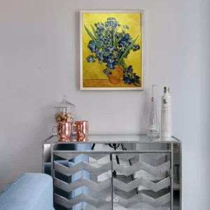 Hand-painted Van Gogh Vase with Irises oil painting replica in home decor - floral wall art visualization