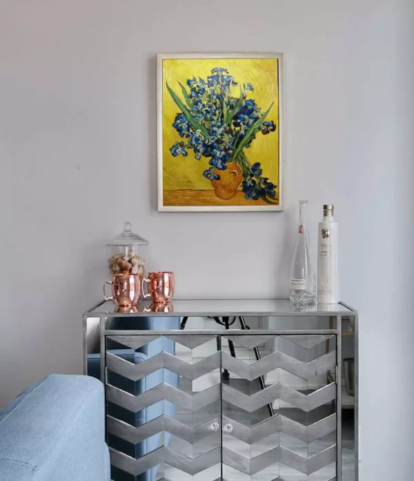 Hand-painted Van Gogh Vase with Irises oil painting replica in home decor - floral wall art visualization