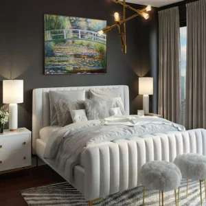 Monet Oil Painting Water-lily pond Replica in bed Room Interior Setting