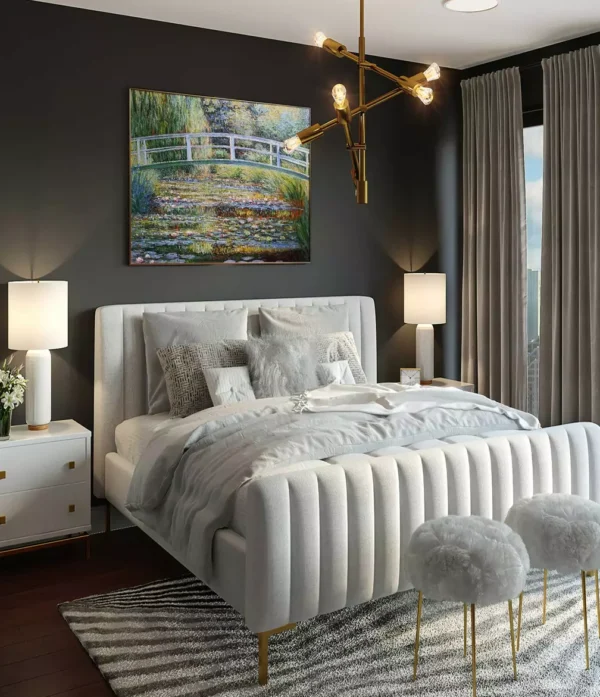 Monet Oil Painting Water-lily pond Replica in bed Room Interior Setting