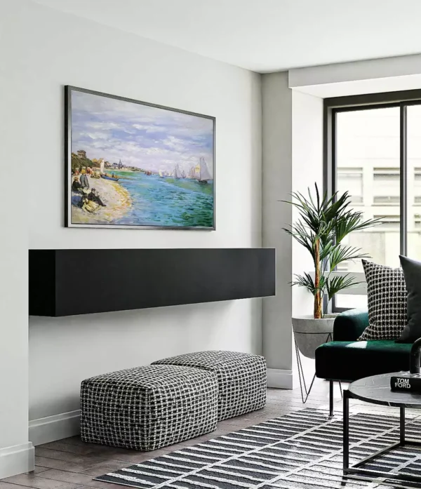 "Monet Regatta painting reproduction in coastal-style living room decor