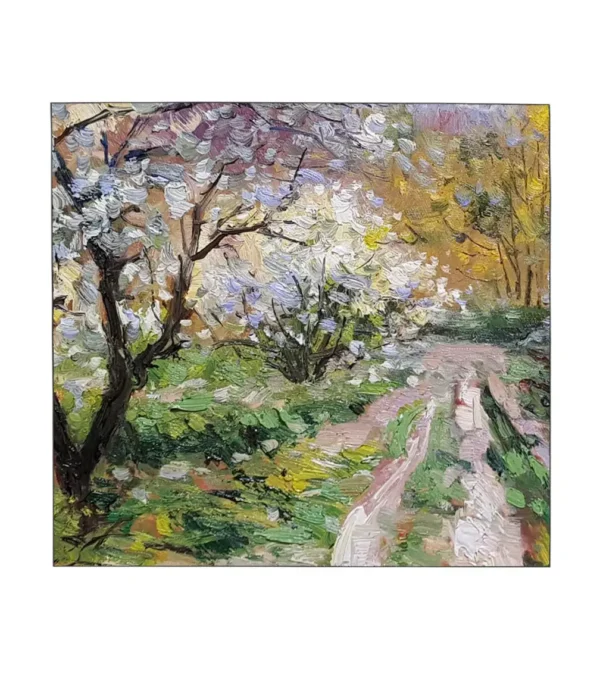 Close-up detail of brushstrokes in Claude Monet Apple Trees in Blossom reproduction