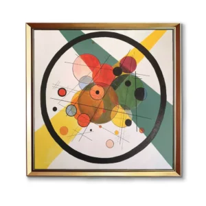 Hand-Painted Kandinsky Circles in a Circle Gold Framed 2550 Art | Abstract Geometry Oil Reproduction