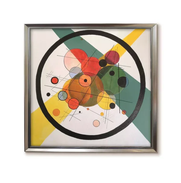 Modern Silver Frame Kandinsky Circles Art | Geometric Abstract Painting Reproduction