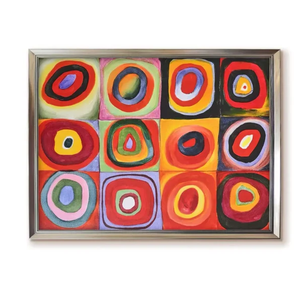 Contemporary Silver Framed2550S Kandinsky Art Reproduction Color Study – Squares with Concentric Circles | Modern Abstract Painting Replica