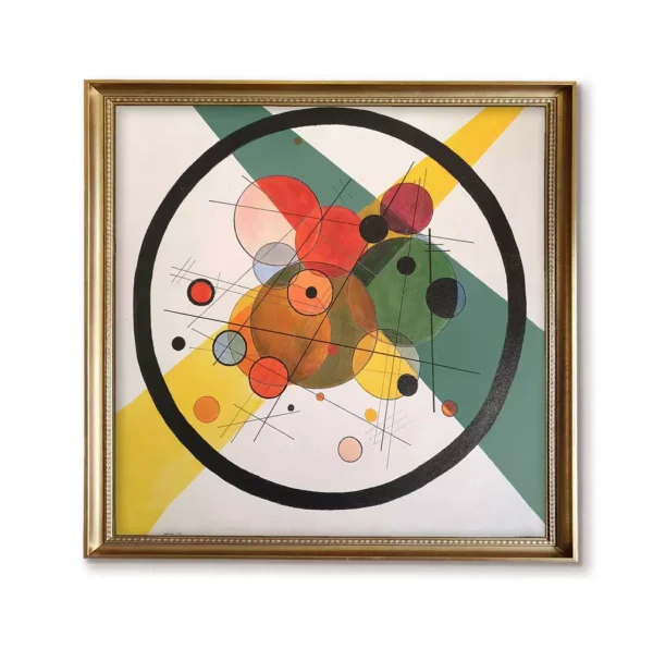 Hand-Painted Kandinsky Circles in a Circle Gold Framed 4032G Art | Abstract Geometry Oil Reproduction