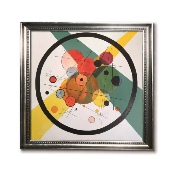 Modern Silver Frame Kandinsky Circles Art | Geometric Abstract Painting Reproduction