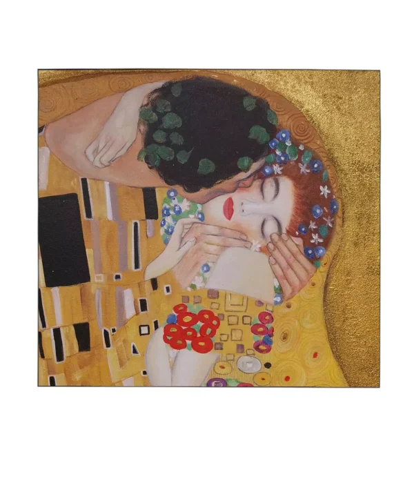 Close-up of The Kiss reproduction gold leaf mosaic and impasto textures